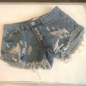 High waisted distressed shorts